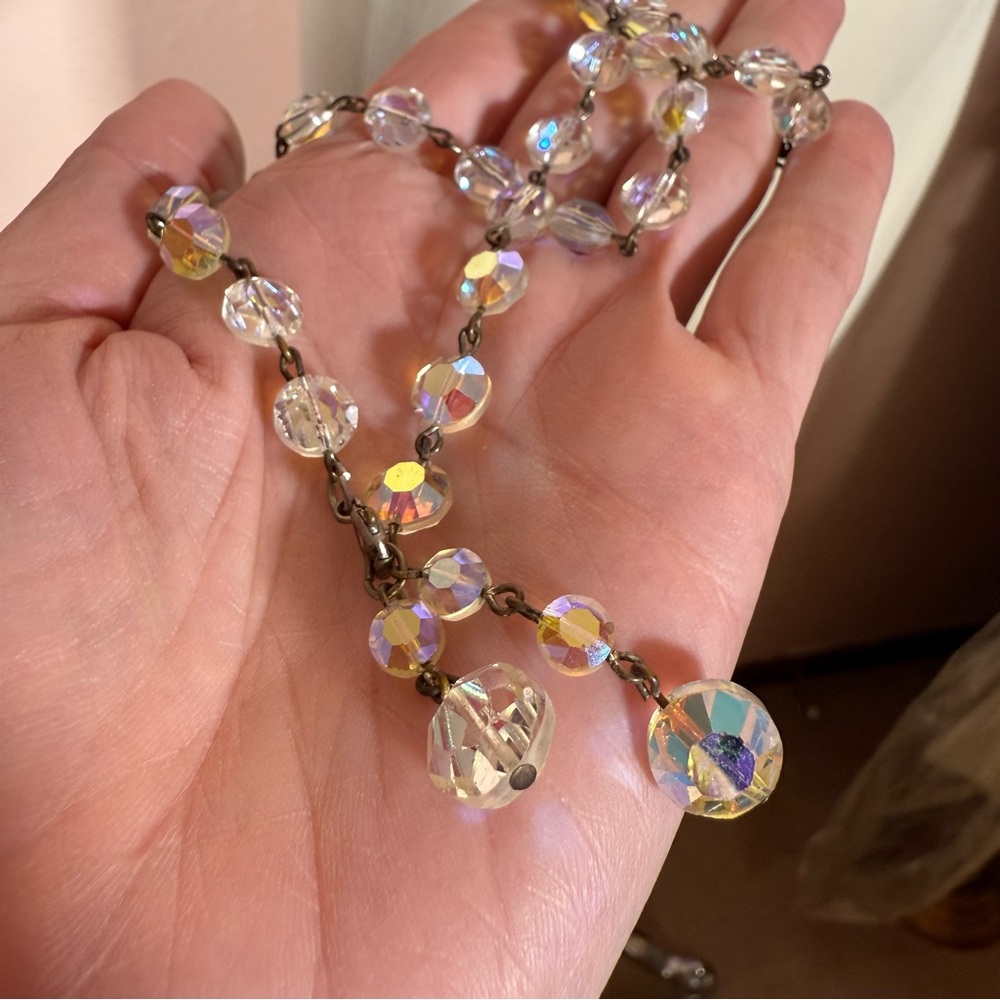 Vintage 1940’s Retro art deco aurora borealis glass crystal choker necklace 16in